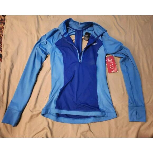 HOLLISTER SPORT Blue Colorblock Cutout Top L Zip Pullover Long Sleeve Shirt - Picture 1 of 5